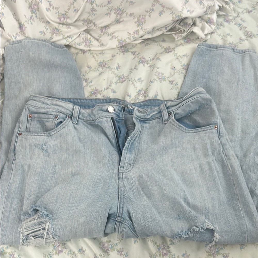 Blue Boyfriend Jeans with Distressed Details